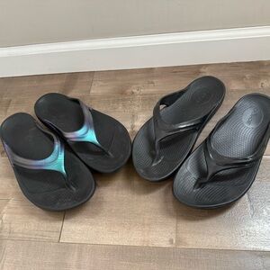 Lot of 2 OOFOS Sandal Flip Flop Women 8 Black Mermaid Comfort Recovery Soft